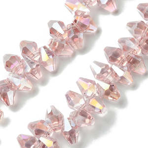 Beads: Glass - Bicone (Faceted) - Top Drilled - 9mm - 10 pieces - Pink AB