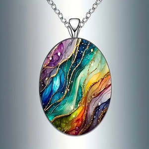 Metal Necklace with Oval Glass Pendant