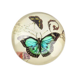 Cabochon: Cabochon - Glass - Round - 12mm - Butterfly - 10 pieces