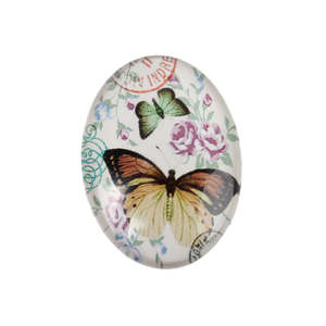 Cabochon: Cabochon - Glass - Oval - 25mm x 18mm - Butterfly