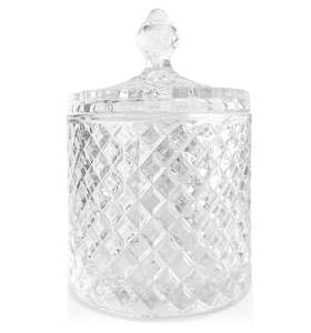 Vintage Cut Glass Collection: Large Geo Vintage Cut Glass Candle Jar with Lid - 600mls