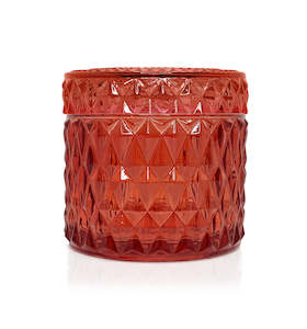 Diamond Vintage Cut Glass Candle Jar with Lid - 200mls - Smoke Red