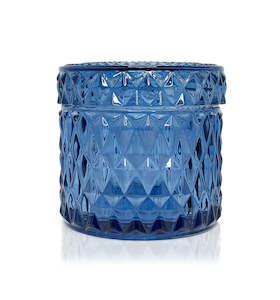 Diamond Vintage Cut Glass Candle Jar with Lid - 200mls - Smoke Blue