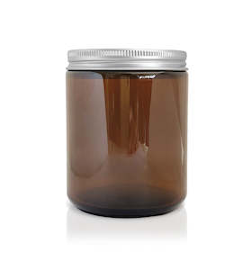 Amber Pharmacist Glass Jar with Silver Lid 200ml