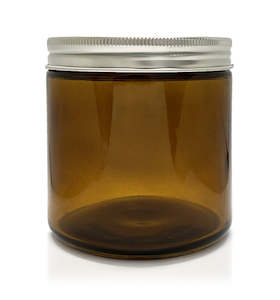 Amber Pharmacist Glass Jar with Silver Lid 400ml