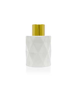 Diffuser Bottles: 50ml Diamond Cut White Diffuser Bottle - Gold Collar