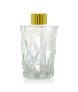 Diffuser Bottles: 200ml Diamond Cut Diffuser Bottle - Gold Collar