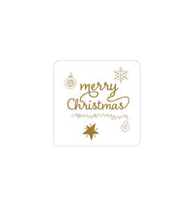 9. Merry Christmas Label 3.4cm - Transparent with Gold Shiny Foil