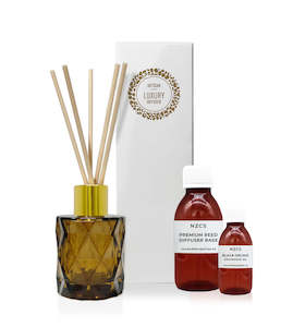 Diffuser Kits: 50ml Amber Diamond Diffuser Bottle Kit - Gold Collar