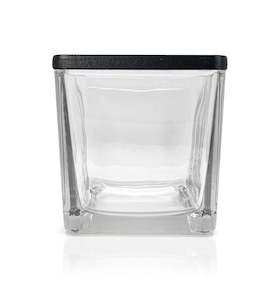 Clear Square Glass Candle Jar with Black Wooden Lid 250ml