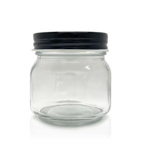 Cube Jar - Clear Glass with Black Metal Lid 250mls