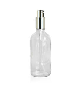 100ml Glass Bottle with Pump and Silver Lid