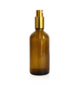 Packaging 1: 100ml Amber Glass Bottle with Pump and Gold Lid