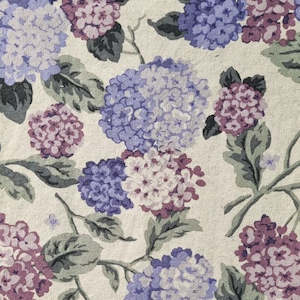 Japanese Prints: Misa - Large Hydrangea in  Purples on a natural Linen background