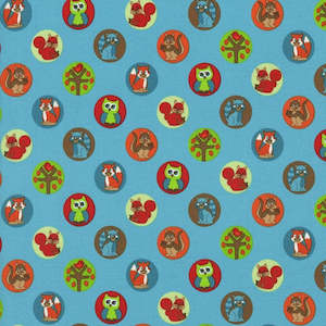 Sale Fabrics: Woodland Park - Animals scattered on turquoise