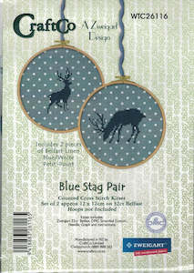 Sale Needlework: CraftCo Cross-stitch kit - Blue Stag Pair on Belfast Blue Petit-Point