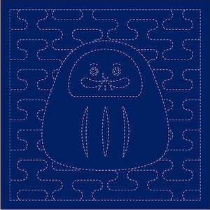 Daruma - Pre-printed Sashiko Fabric in Daruma Doll design on Indigo Background