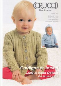 Knitting Patterns: Crucci Knitting Pattern 1423  - Babies Textured Cardigan, Jacket or Hoodie in 4-ply / Fingering  for ages 0-24 months