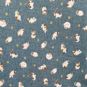 Yachi - Traditional Japanese design with Multi-coloured Cats & Balls on Linen-lo&hellip;
