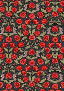 Sale Fabrics: Poppies with Leaves and Bunnies with Black Background