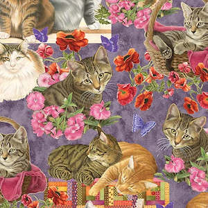 Cats 'N Quilts - Lovely pastel scene with Cats, Butterflies and Quilting Mo&hellip;