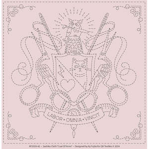 Sashiko Pre-printed Cloth Panel - Coat of Arms for Sewers! On Dusky Mauve-Pink w&hellip;