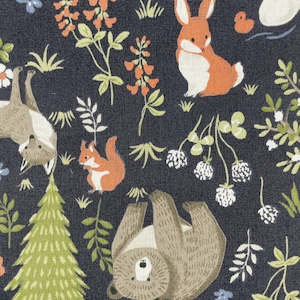 Japanese Prints: Tama - Forest Scene with Bears, Squirrels, Bunnies, Horses, Owls, Ducks & Foxes on a Navy background