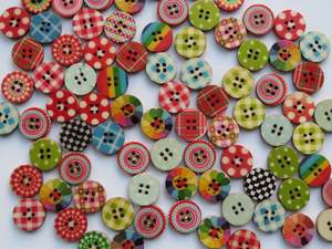 50 Mixed Print Gingham checks and spots 15mm buttons 2 holes