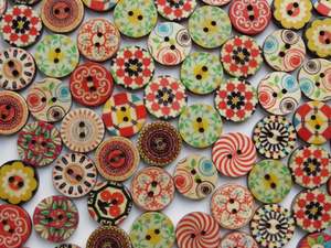 50 Mixed Print bright retro vintage mixed print 15mm buttons 2 holes
