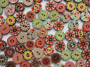 25 Mixed Print bright retro vintage mixed print 15mm buttons 2 holes