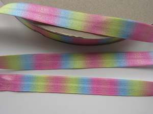 Sewing Supplies 1: 10m Pink Yellow blue varegated pastel printed Fold Over Elastic FOE Foldover 15mm