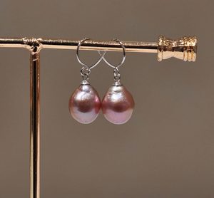 Sterling Silver Violet Baroque Freshwater Pearl Hook Earrings New Zealand Pearl