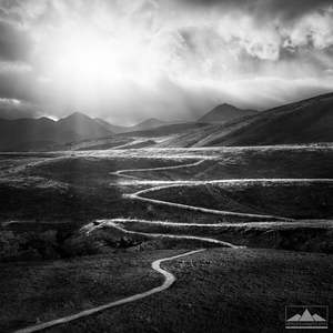 Abstract: Castle Hill - Black & White Sunlit Path