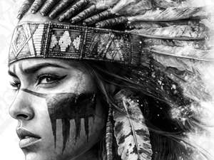 Black White Prints: Native American Woman HueForge
