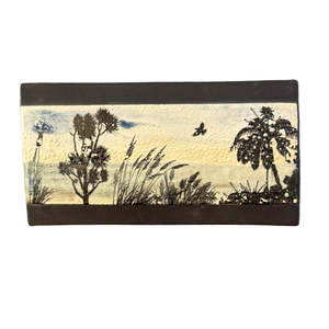 Black Clay Wall Tile | Tui Above Native Bush | Large