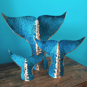 Copper Sculptures: Patina'd Copper Whale Tails | Set of 3