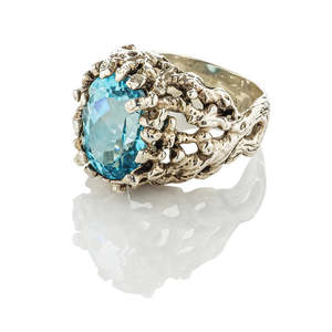 Coral Gemstone Ring Blue Topaz