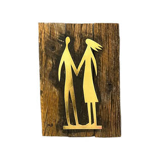 Couple on Beach | Brass On Wood Wall Hanging