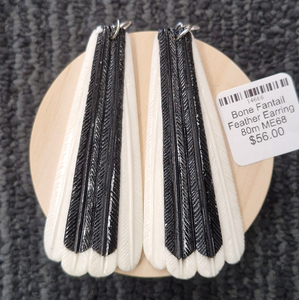 Products: Bone Fantail Feather Earring 80m ME68 - Toi Toi Maori Art & Gift