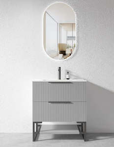 Vanity: 900mm Freestanding Vanity Plywood Grey Painting with Stainless Steel Leg