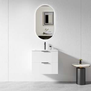Vanity: 600MM White Wall Hung Plywood Vanity with Ceramic Basin