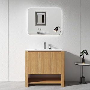 Vanity: Vanity - 900mm Light Oak Plywood Floor Standing Vanity Unit
