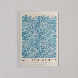 Artwork: Blue Marigold Pattern Wall Art by William Morris | White Box Frame | A1