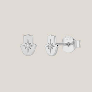 Hamsa Blessings Studs - Silver