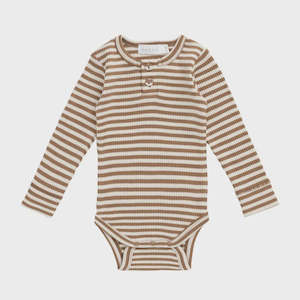 Clothing: Long Sleeve Bodysuit - Narrow Stripe Thatch/Buff