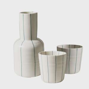 House Home: Coastal Junction Carafe Set | Cream with Green Stripe