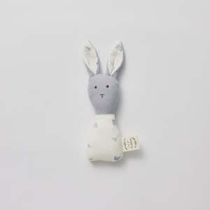 Organic Muslin Bunny Rattle Enchanted Garden + Frost Blue