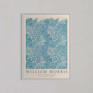 Blue Marigold Pattern Wall Art by William Morris | White Box Frame | A2
