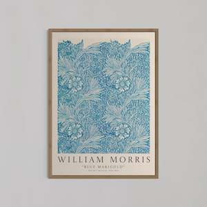 Blue Marigold Pattern Wall Art by William Morris | Oak Box Frame | A1