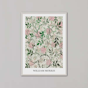 Artwork: Jasmine Flowers Green & Pink by William Morris | White Box Frame | A1